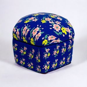 Floral Trinket Box w/ Fimo Velvety Inside Blue Pink Yellow Green Small Dish Lid